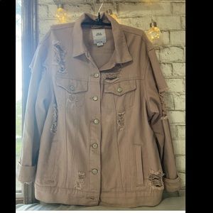 Iris Nude Pink Distressed Jean Jacket